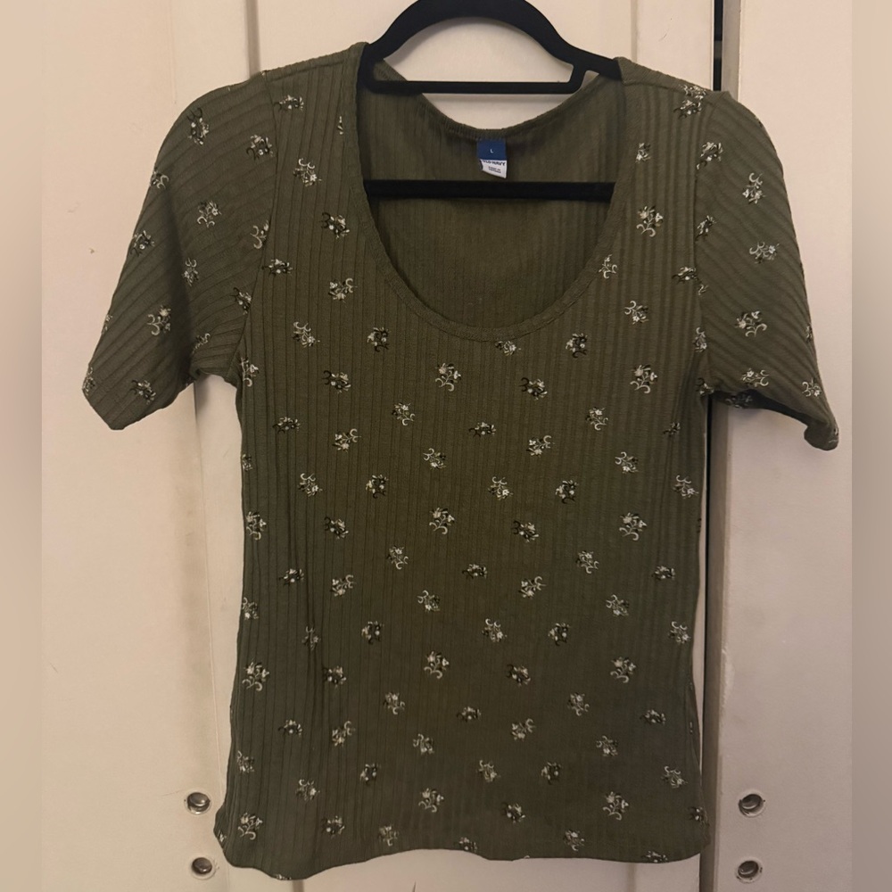 Old Navy Green Ribbed Fitted T-Shirt